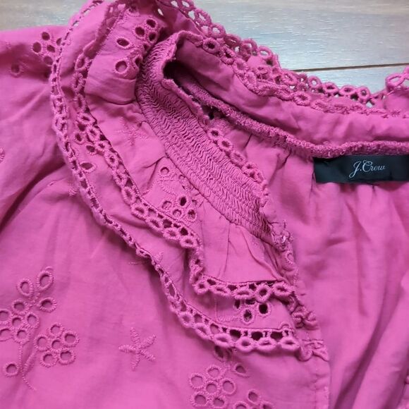 Jcrew pink button-front eyelet peasant top 100% cotton lined size M - Picture 8 of 11